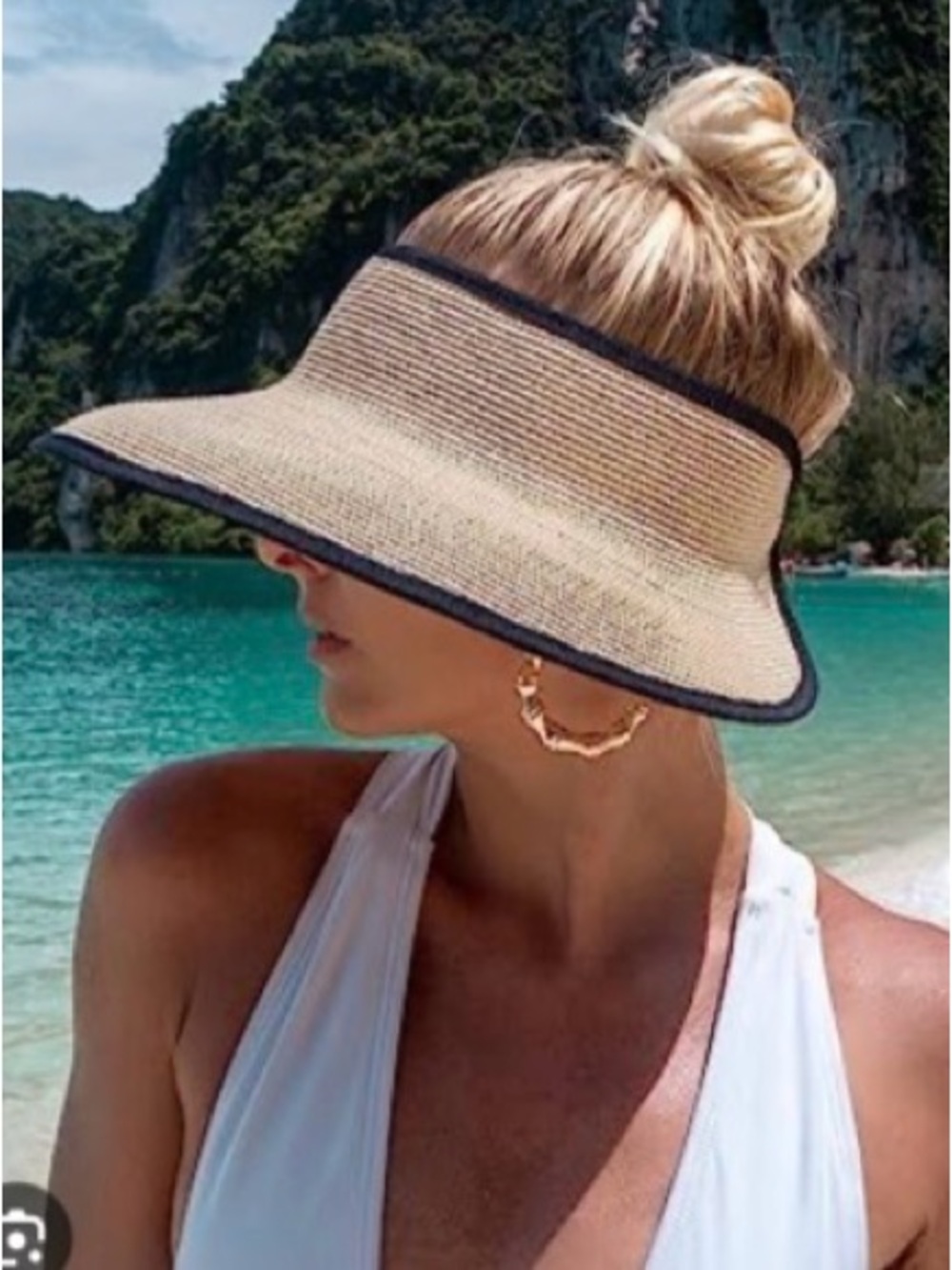 Joywant * pack able Sun Visor Hat with Black Trim - Women Accessories